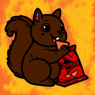 squirrel eating a bag of doritos