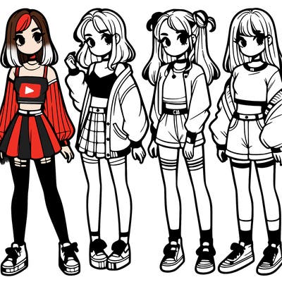 one girl with crop-top shirt and a jacket with a skirt, long socks and another girl with a shirt and pants with a jacket