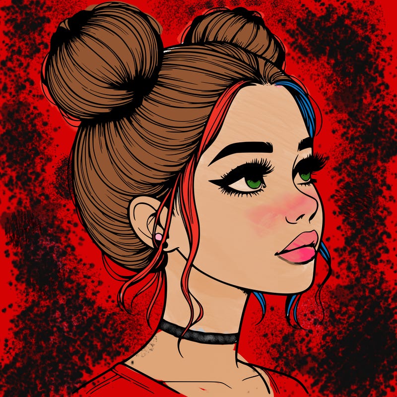 realistic girl with buns on the top of her head