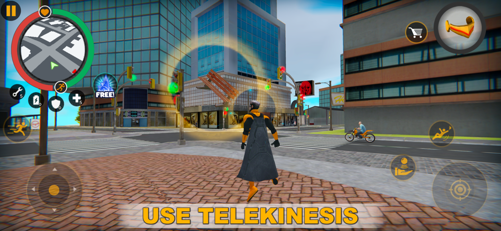 Naxeex Superhero - Personaje de superhéroe usando poder de telequinesis para levantar objetos en un entorno de ciudad