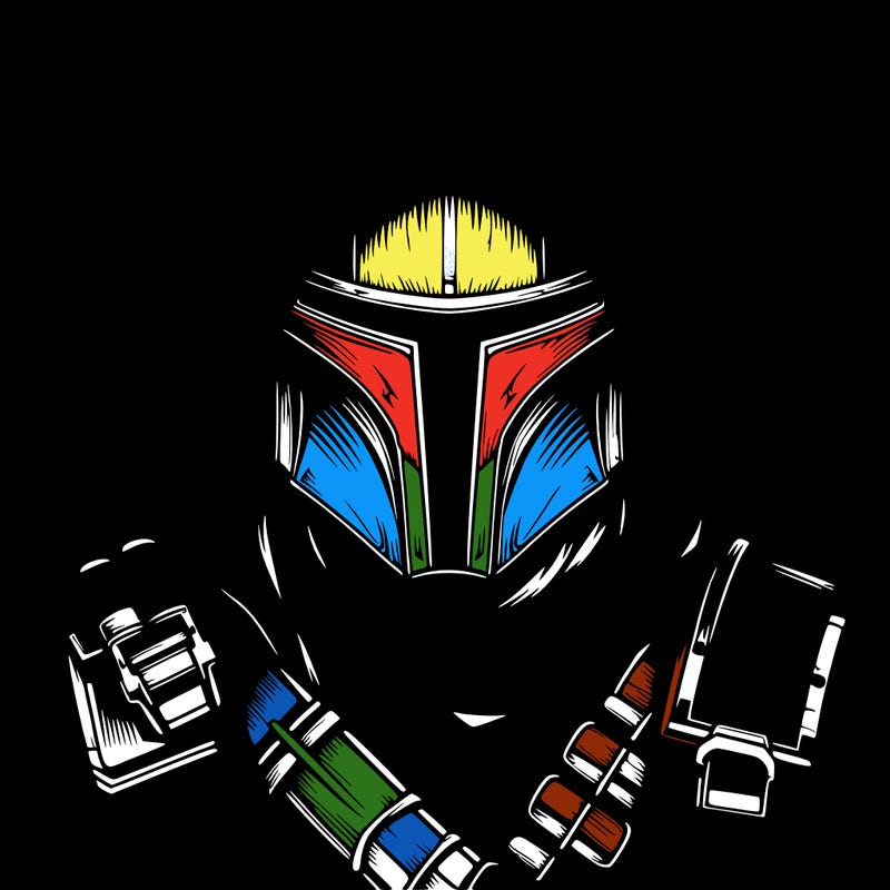 realistic warrior bounty hunter with mask and hood on