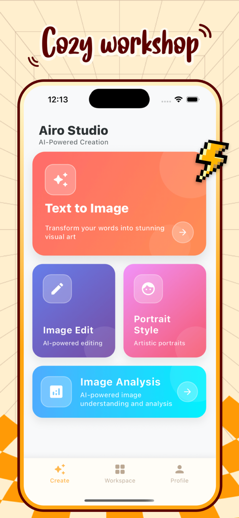 Die Benutzeroberfläche von Ario Studio mit KI-Funktionen für die Text-zu-Bild-Generierung, Bildbearbeitung, Porträtstile und Bildanalyse