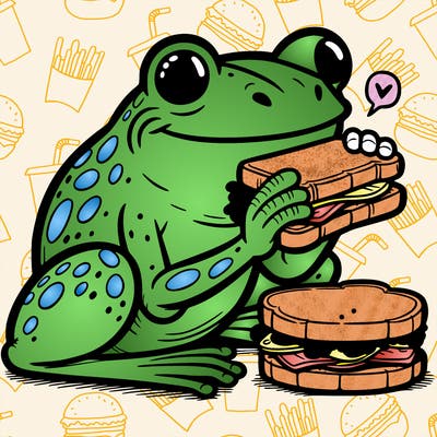 frog eating ham sandwhich