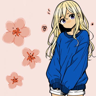 manga teen girl  in a sweater and baggy pants