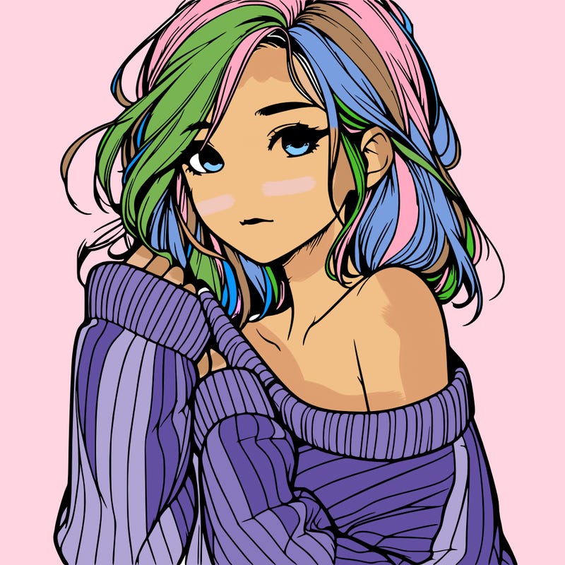 realistic girl with a sweater falling off shoulder