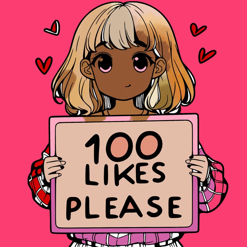 a girl holding a sign saying 100 likes please