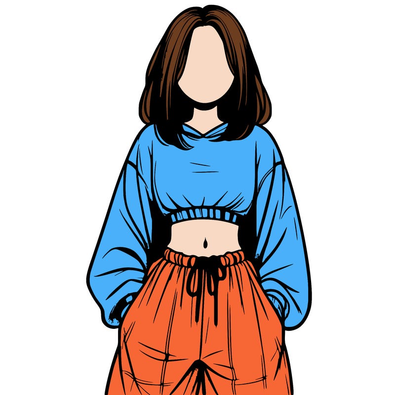 realistic girl faceless with baggy pants and a crop top