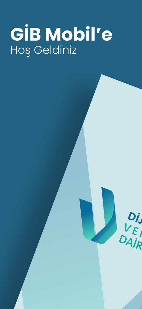 トルコ歳入庁の公式アプリケーションであるGİB Mobilアプリのウェルカム画面。