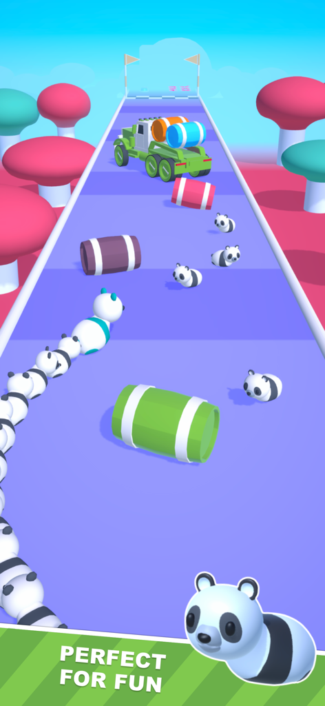 Pet Run 3D - Un gruppo di simpatici panda cartoni animati che corrono su un colorato percorso a ostacoli 3D
