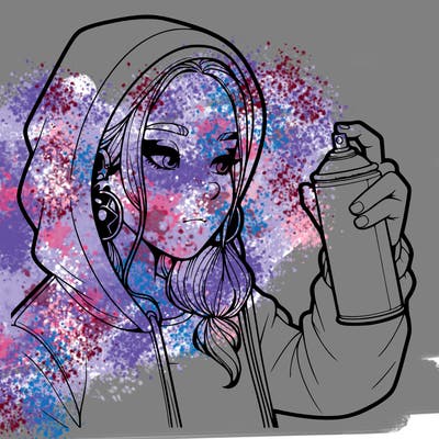 a realistic girl, spray painting