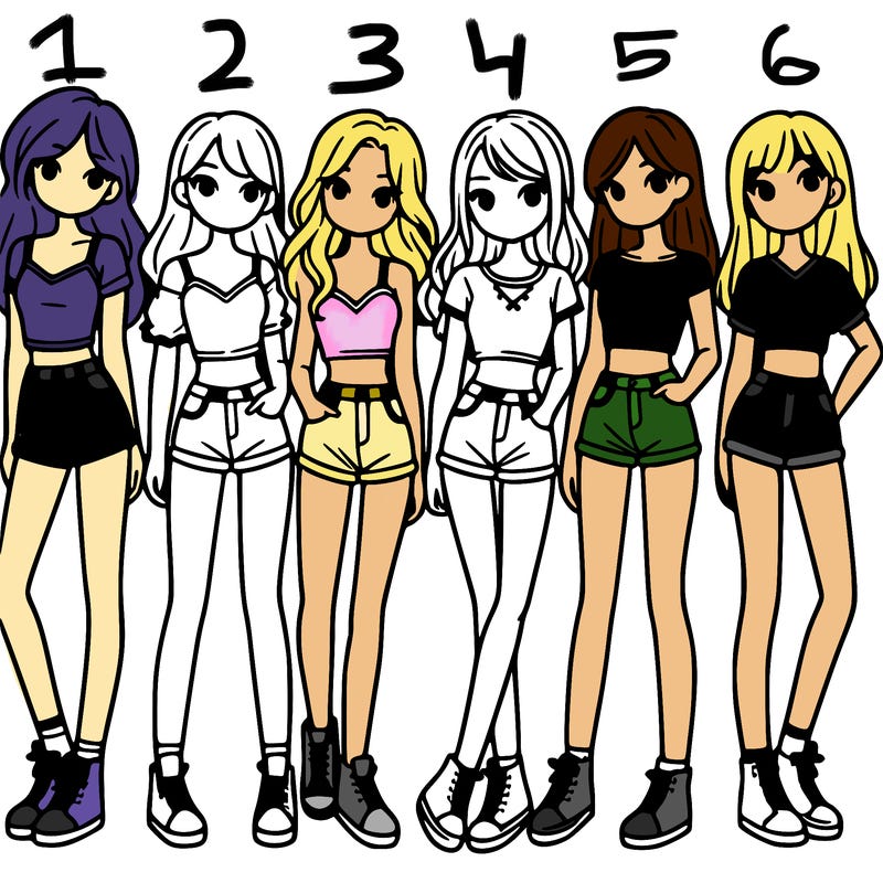 a group of girls wearing crop tops and shorts