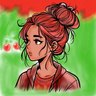 realistic teenage girl with a messy bun