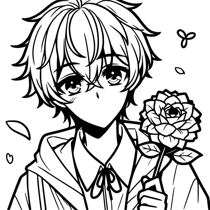 anime boy with flower