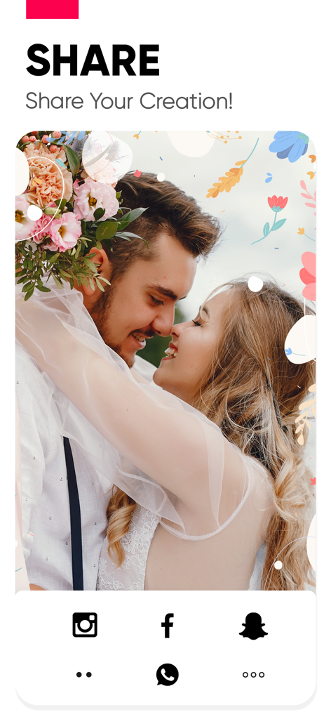 A mobile app screen showing options to share a photo slideshow on social media platforms like Instagram and Facebook