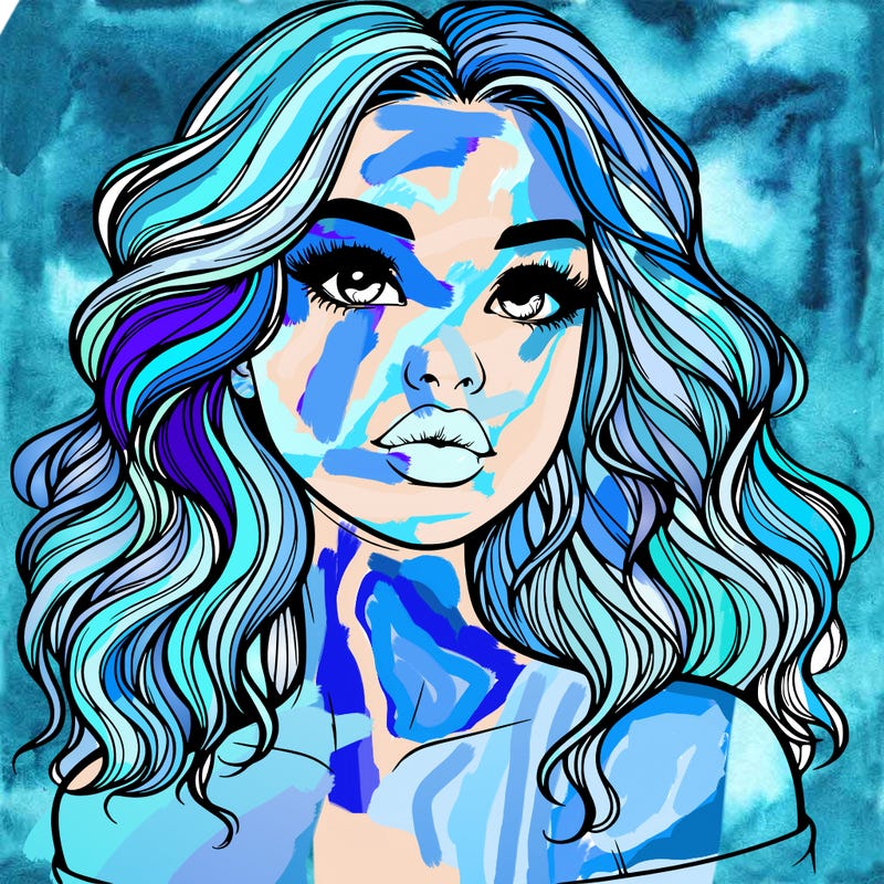 realistic girl with wavy hair and lips