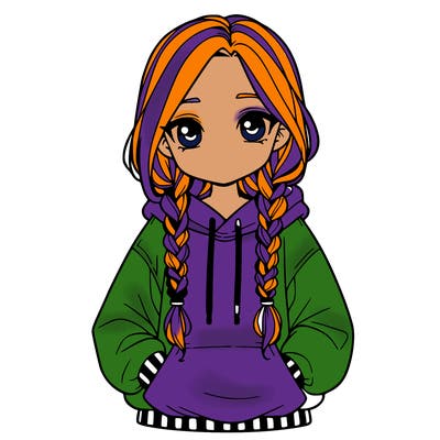 a realistic girl with a oversized hoodie and she has braids