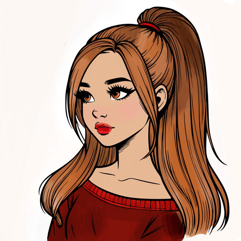 realistic girl with a high ponytail
