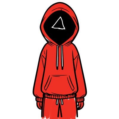 faceless girl in a tracksuit with a hood on and no hair