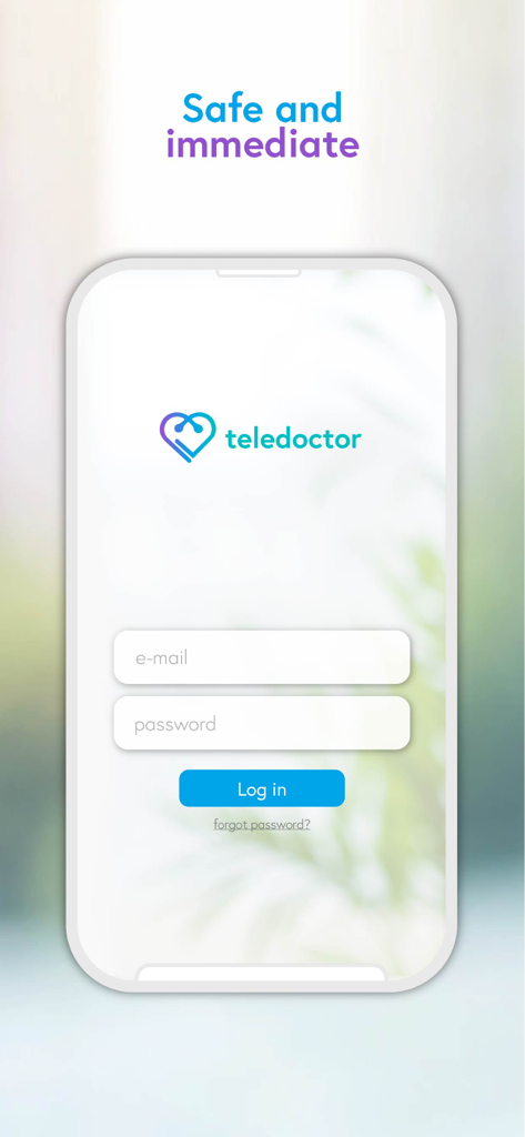 teledoctor. - The login page of the teledoctor app with email and password input fields and a blue login button