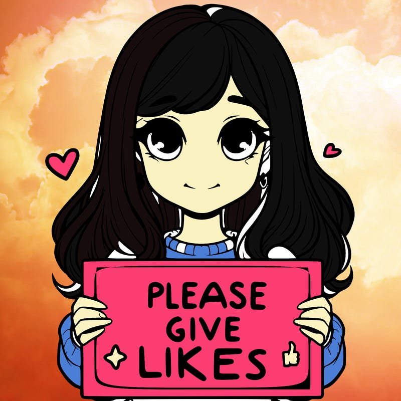 realistic girl that is holding a sign that says please give likes