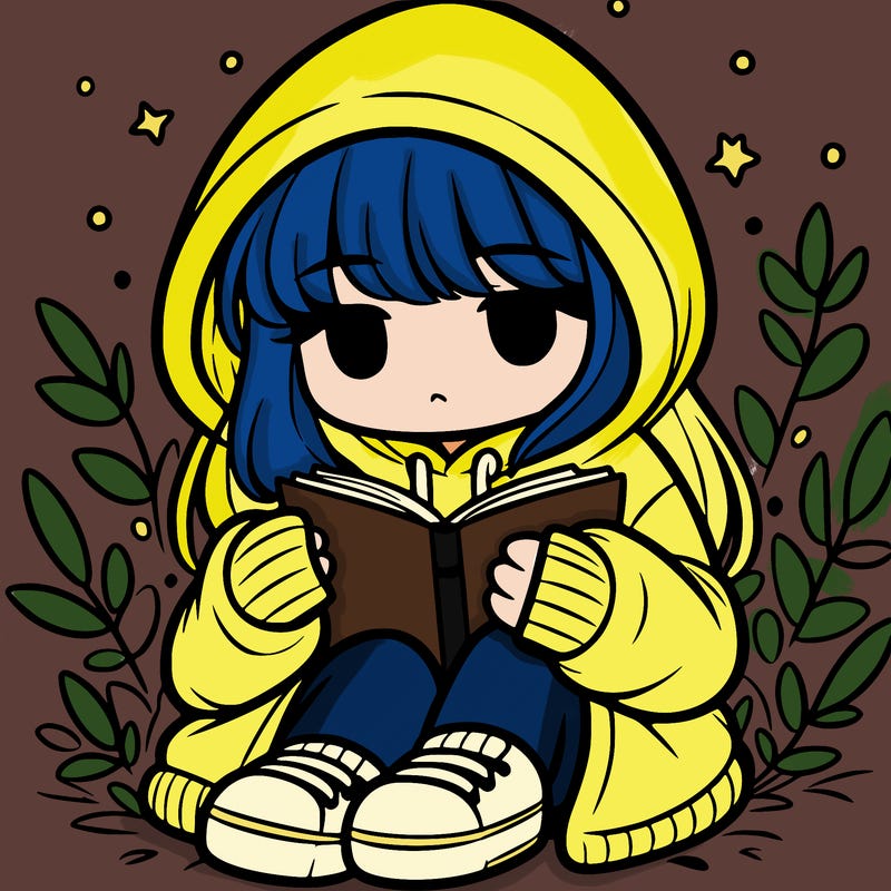 girl in oversized hoodie reading a book