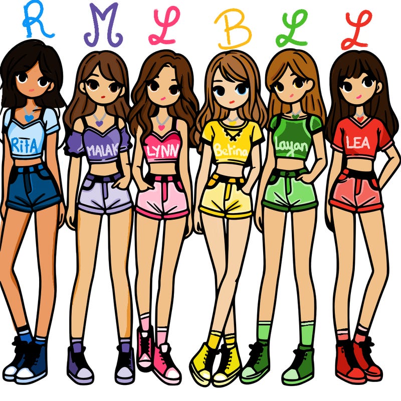 a group of girls wearing crop tops and shorts
