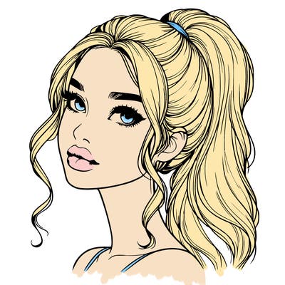 realistic girl with a ponytail on her hair and lips