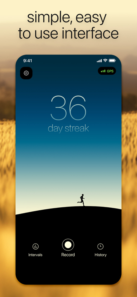 Running Mile Tracker - Vima running tracker main screen showing a thirty six day streak and minimalist record interface