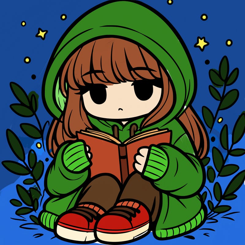 girl in oversized hoodie reading a book