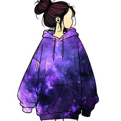 realistic girl with a oversized sweatshirt on and a bun