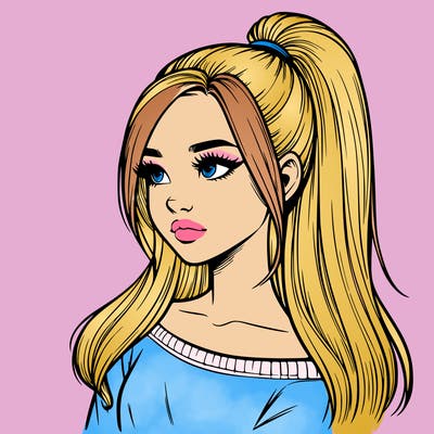 realistic girl with a high ponytail