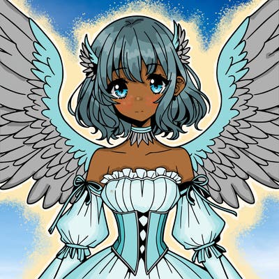 manga woman with large wings