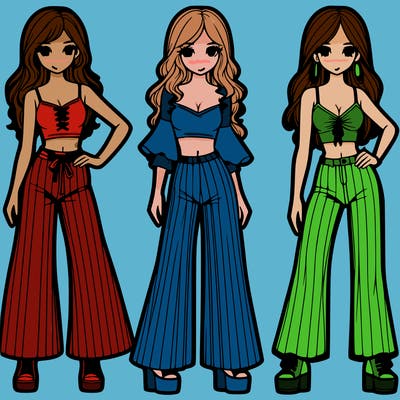 girls with flare pants and crop tops realistic