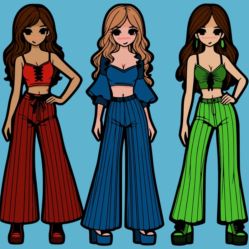 girls with flare pants and crop tops realistic