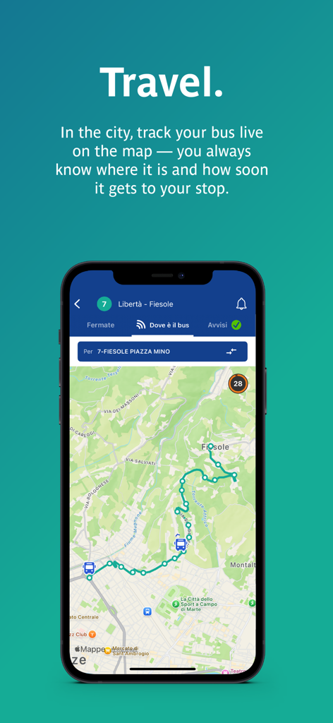 Smartphone displaying live bus tracking on a map within the at bus app