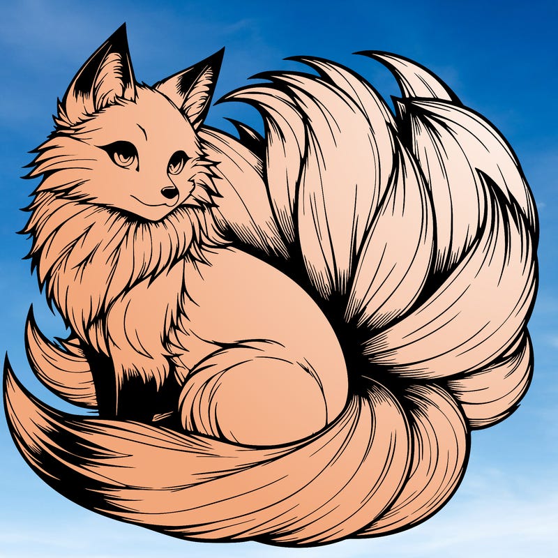 realistic detailed 9 tailed anime fox