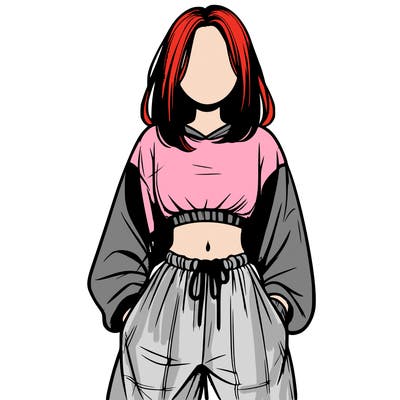 realistic girl faceless with baggy pants and a crop top