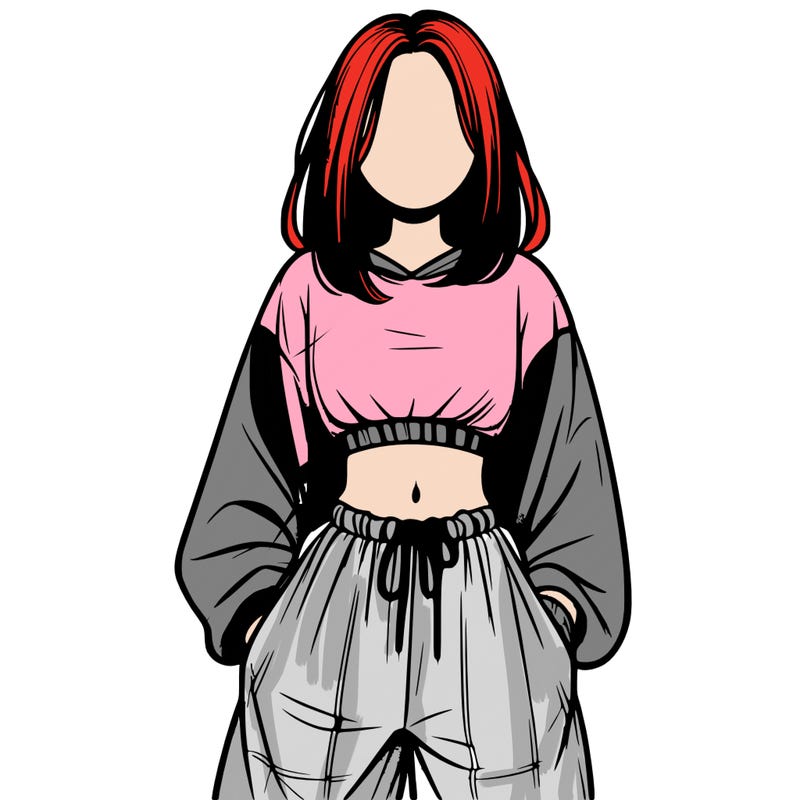 realistic girl faceless with baggy pants and a crop top