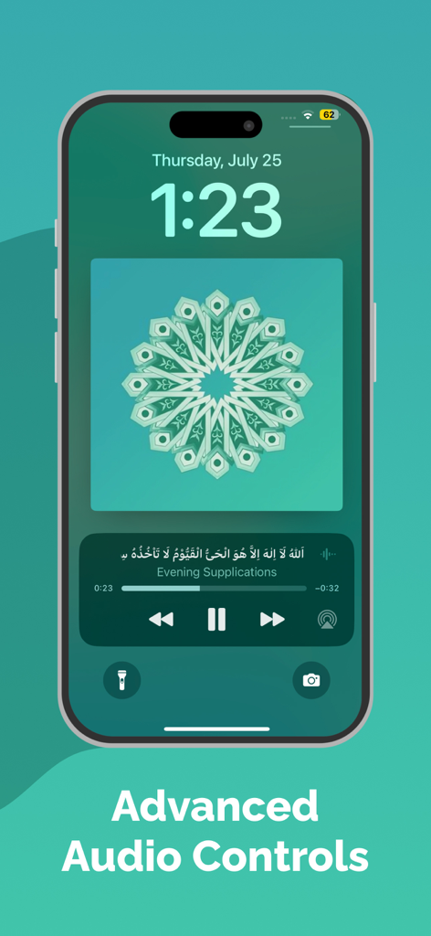 Wa Iyyaka Nastaeen - iPhone lock screen displaying advanced audio controls for the Wa Iyyaka Nastaeen app playing evening supplications