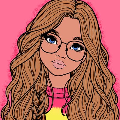 girl with long hair and freckles and glasses realistic