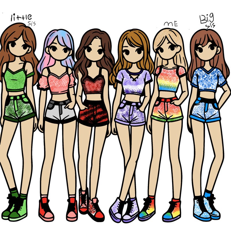 a group of girls wearing crop tops and shorts