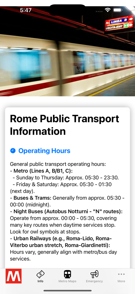 Orari di apertura dei trasporti pubblici di Roma per metro, autobus e treni