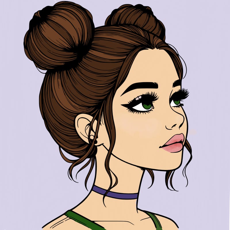realistic girl with buns on the top of her head