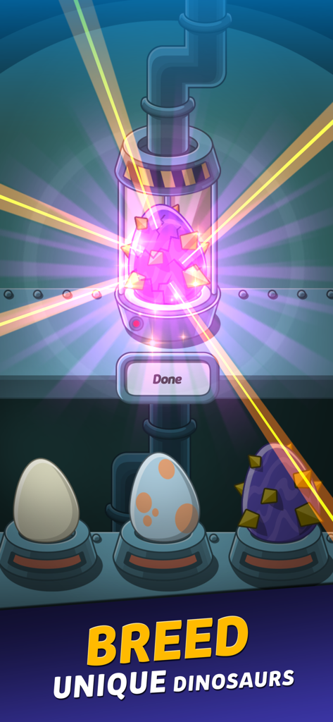 Una incubadora de laboratorio incubando un huevo de dinosaurio único en el juego móvil Crazy Dino Park.