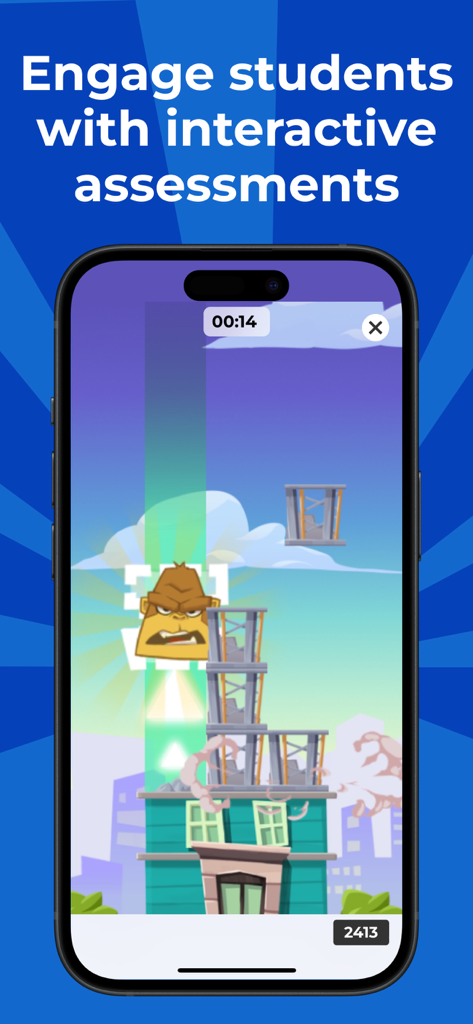 Smartphone screen displaying a Kahoot gamified assessment with a cartoon character