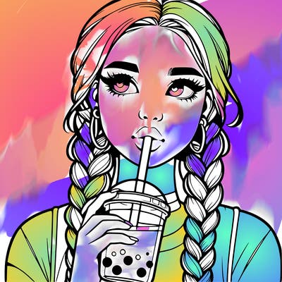 realistic girl with braided hair drinking boba