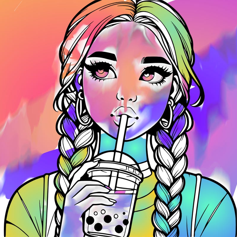 realistic girl with braided hair drinking boba