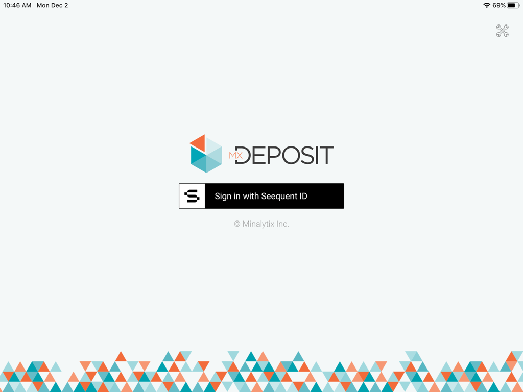 MX Deposit app login screen with Seequent ID sign in button and geometric logo