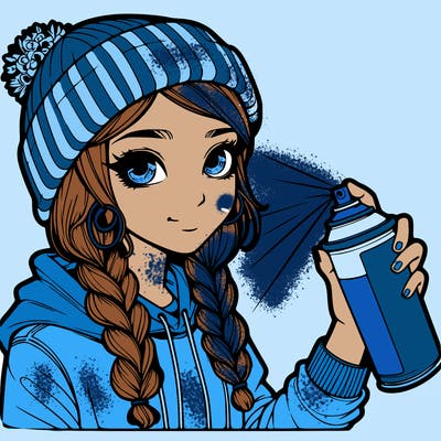 realistic girl spray painting