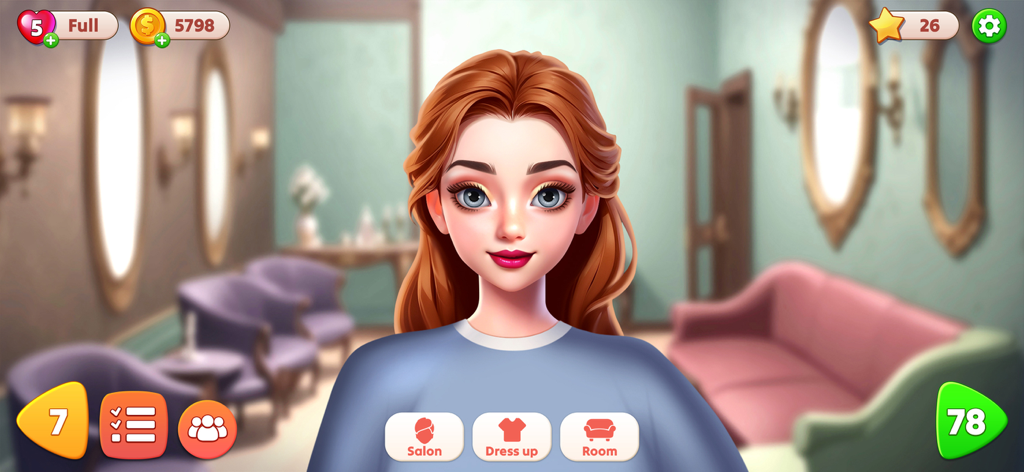 Dream Makeover - Match 3 Games - A polished character in Dream Makeover featuring salon, dress up, and room customization options.